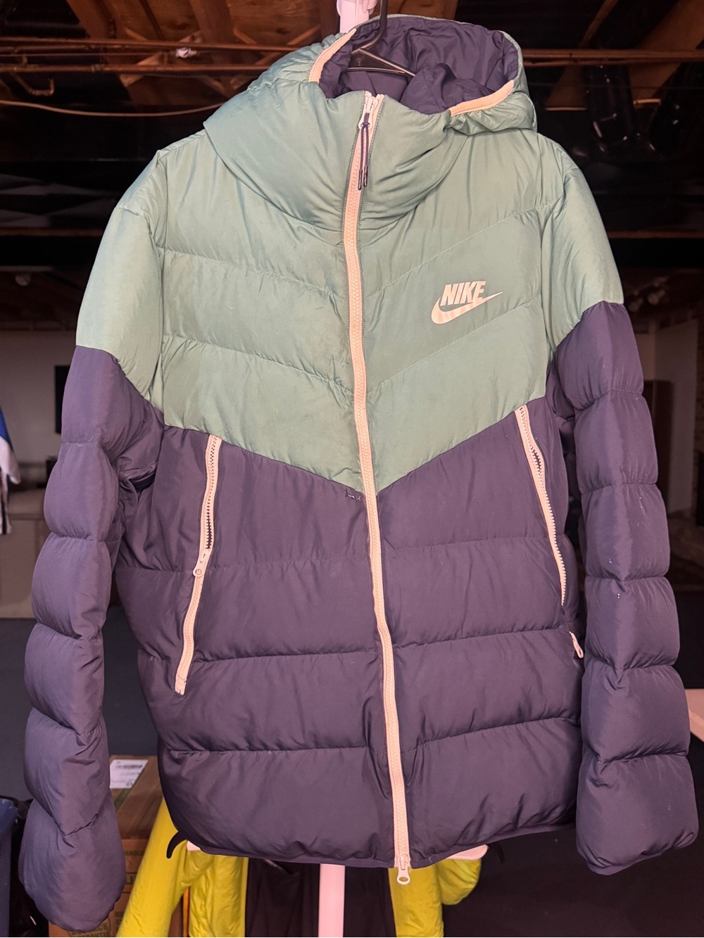 Nike Women's Mint Green and Navy Colorblock Puffer Jacket